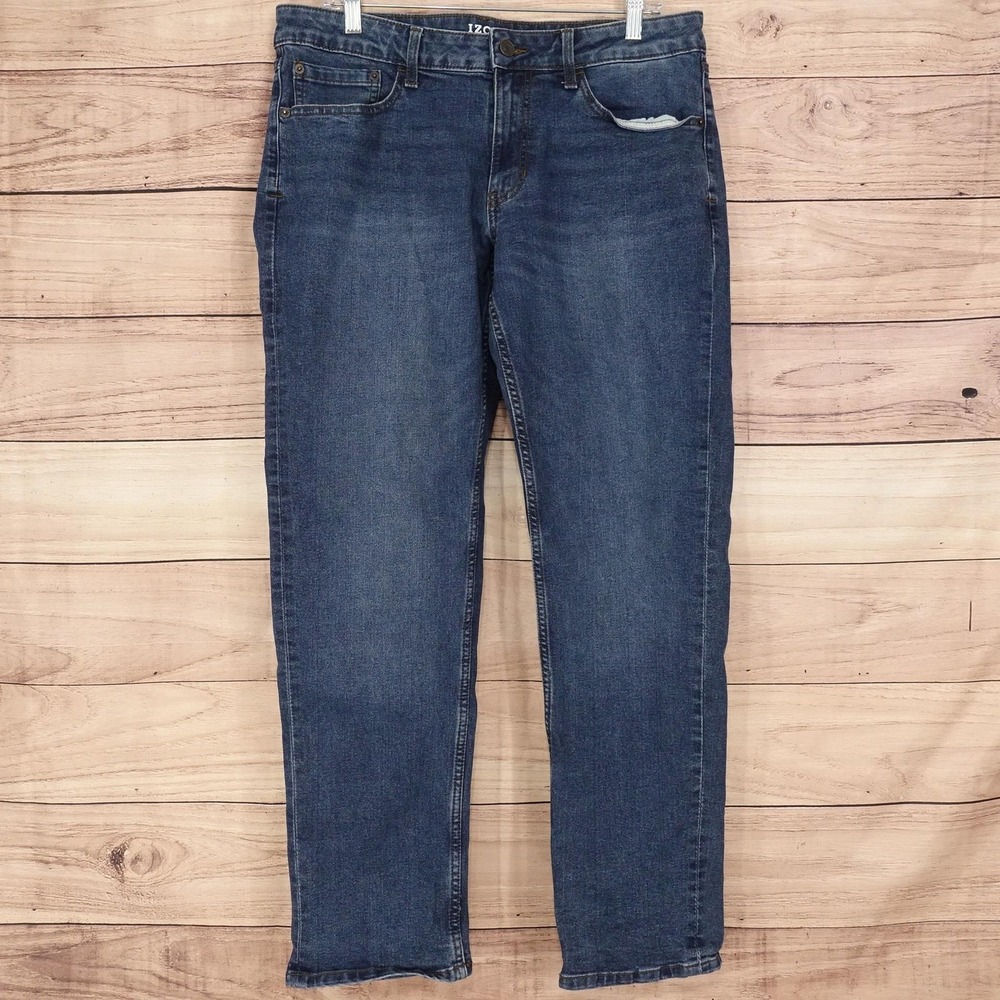 IZOD Saltwater Straight Fit Jeans Mens 34x32 Blue Medium Wash Denim